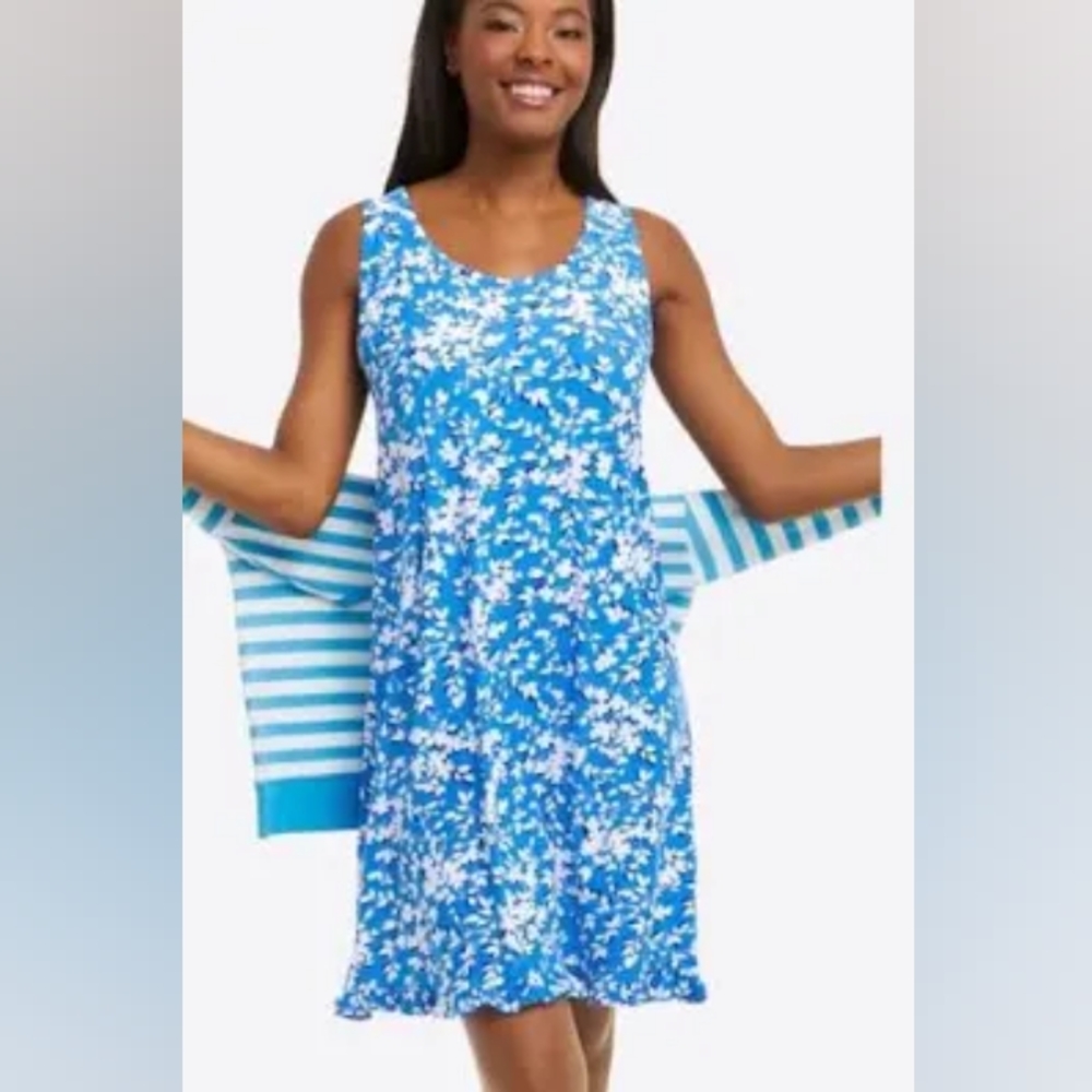Draper James Blue Floral Print Ruffle Nightie Blue Shadow S M